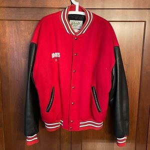 Roots Canada Leather Varsity Jacket. Pink Panther Embroidery